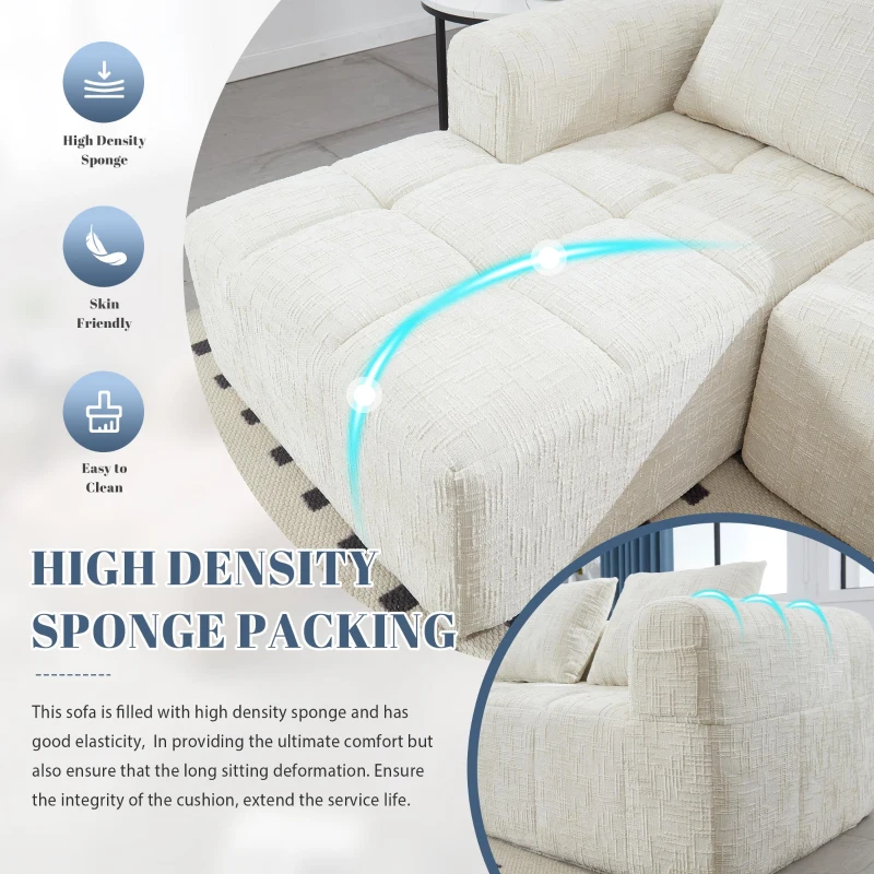 Modular L-Shaped Sofa with Deep Seating and Sleeper Function, Upholstered Lounge Couch for Living Area, 250L x 158W x 60H cm, Beige