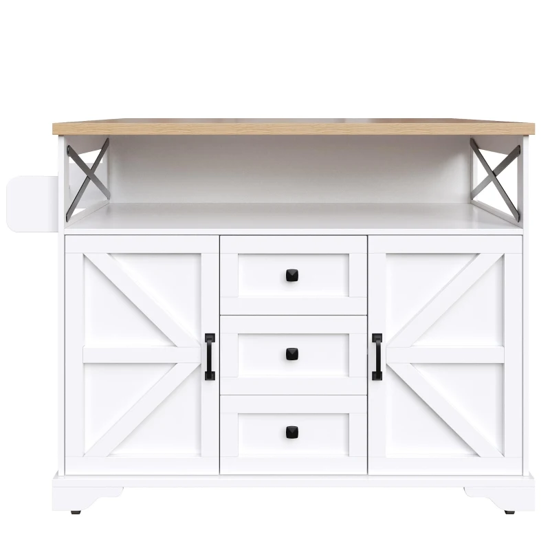 Mobile Kitchen Island with Drop-Leaf Table and Multi-Tier Snack Shelves, Serving Cart with App-Controlled LED, 120L x 72W x 98H cm, White