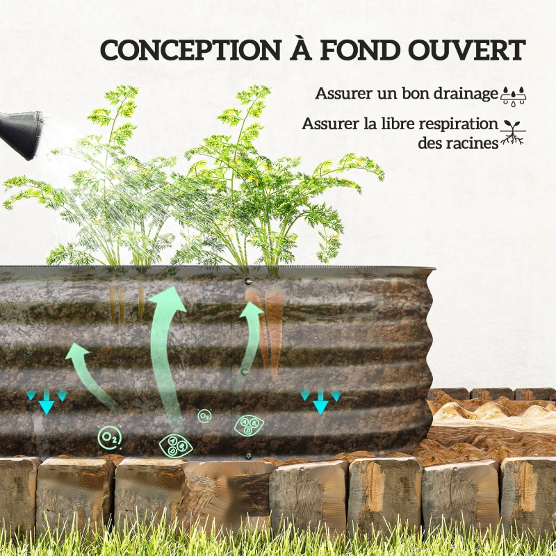 Outsunny Jardinière surélevée carré potager de jardin en acier modulable pour légumes, plantes, fleurs, dim. 240 x 62 x 30cm