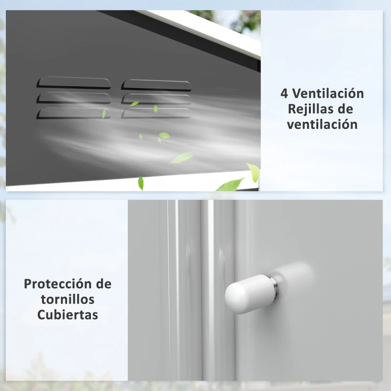 Outsunny Cobertizo de Jardín Exterior 3,6 m² 236x171x191 cm con Puertas Correderas y Ranuras de Ventilación Gris Oscuro