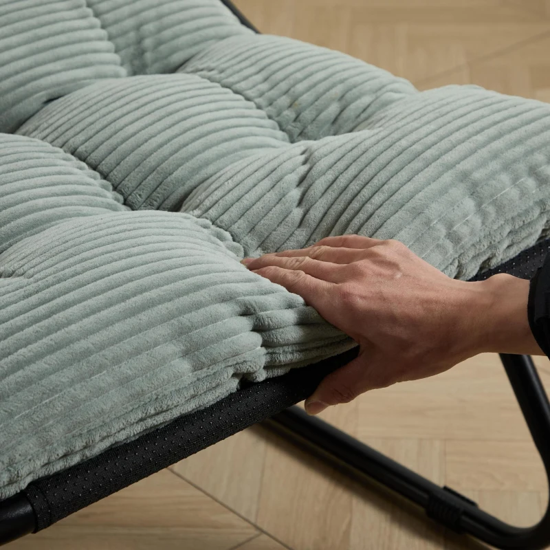 Poltrona lounge da esterno con pouf, cuscino imbottito, tessuto sling, struttura in acciaio, Verde chiaro