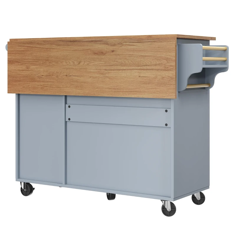 Multifunctional Kitchen Island with 3 Adjustable Shelves, Space-Saving Serving Trolley for Everyday Kitchen Use, 110L x 45-75W x 92H cm, Blue