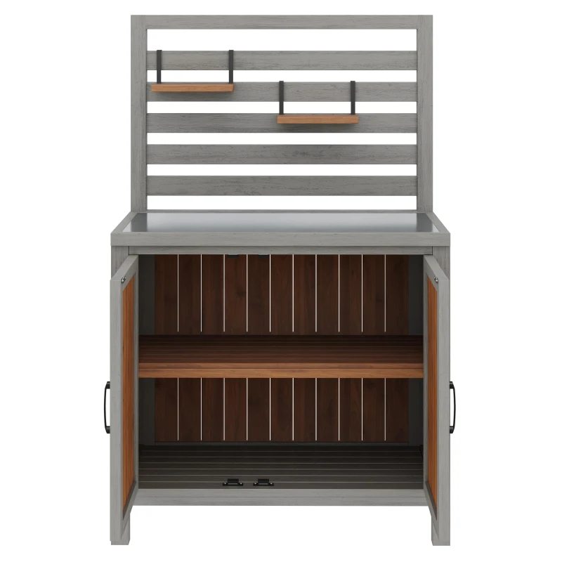 Weatherproof Garden Cabinet with Stainless‑Steel Worktop, Versatile Grilling Station for Patio and Balcony, 80L x 51W x 148.5H cm, Natural