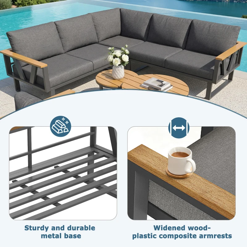 Stylish Modular Garden Sofa Set with Washable 9 cm Cushions, Versatile Garden Furniture Set for 6-7 Seater, 177L x 177W x 79H cm, Gray