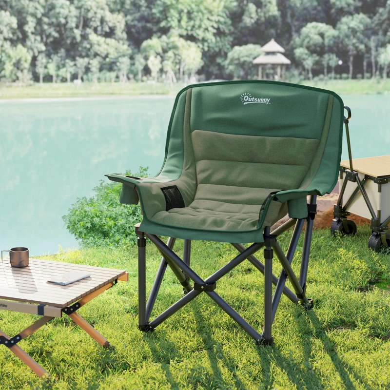 Folding Camping Chair z kieszenią i uchwytem na kubek, Zielony
