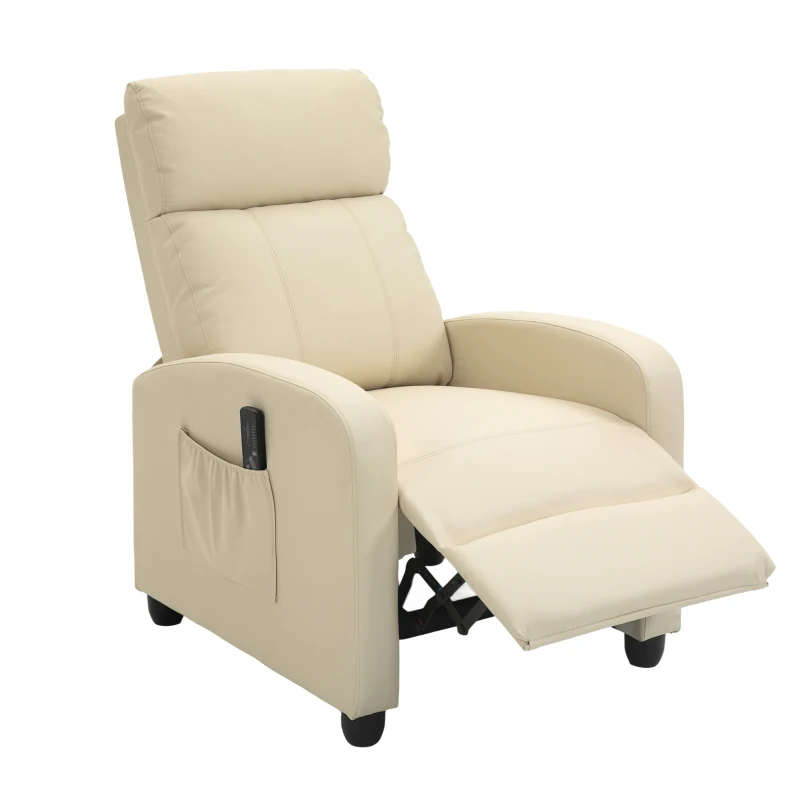 HOMCOM Fotoliu Masaj cu Suport Picioare, pentru Familie, 68x88x98cm, Crem(m-13)