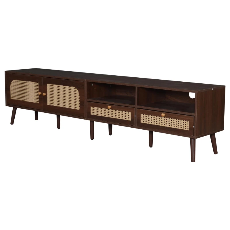 Modern TV Entertainment Centre with 2 Drawers & 2 Cabinets, Sturdy Media Cabinet for Living Rooms, 200L x 37W x 49.5H cm, Wood