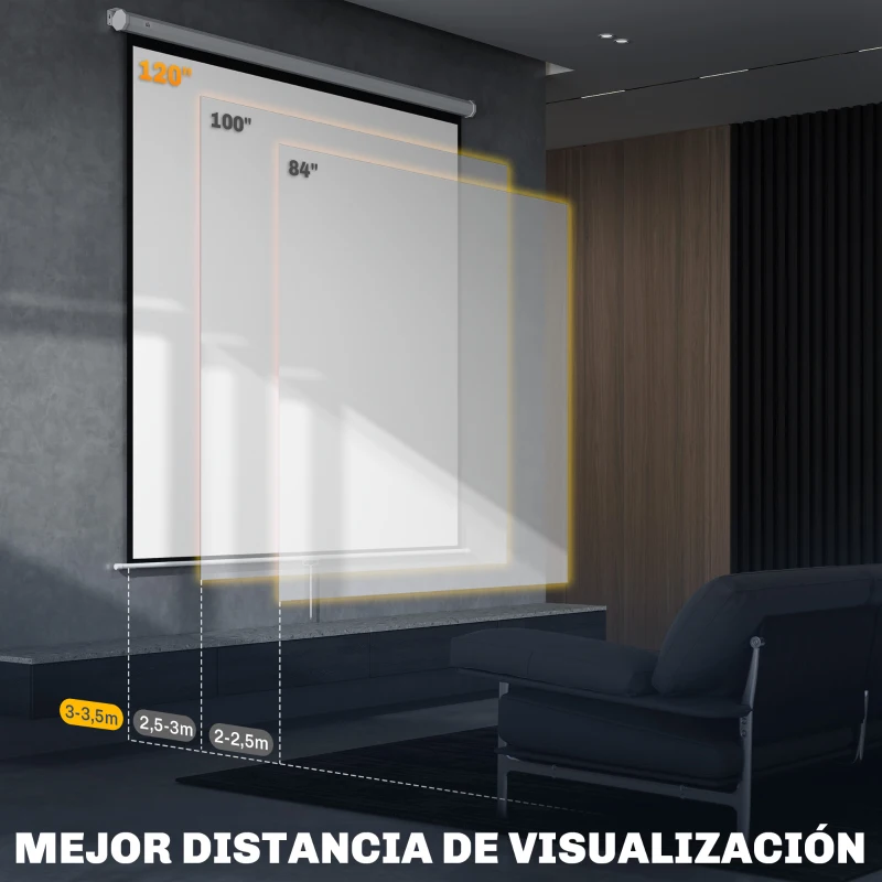 HOMCOM Pantalla de Proyector Manual 120 Pulgadas Pantalla de Proyección Portátil Formato 1:1 para Interior y Exterior Cine en Casa Patio 207x207 cm Blanco