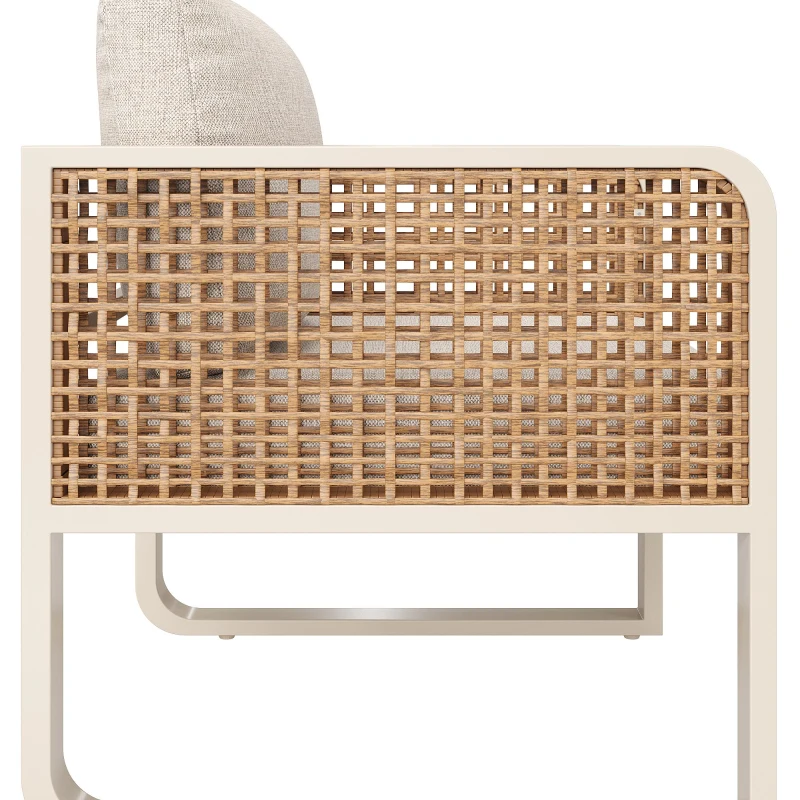 Modular Garden Lounge Set with Thick Elastic Foam Cushions, Versatile Garden Sofa Set with Glass Side Table, 178L x 61W x 76H cm, Beige