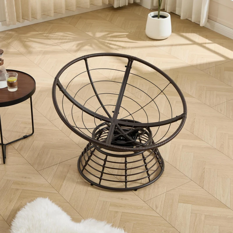 Poltrona Papasan, girevole a 360°, cuscino spesso(tessuto a coste), struttura in acciaio, 92x92x67 cm, Grigio