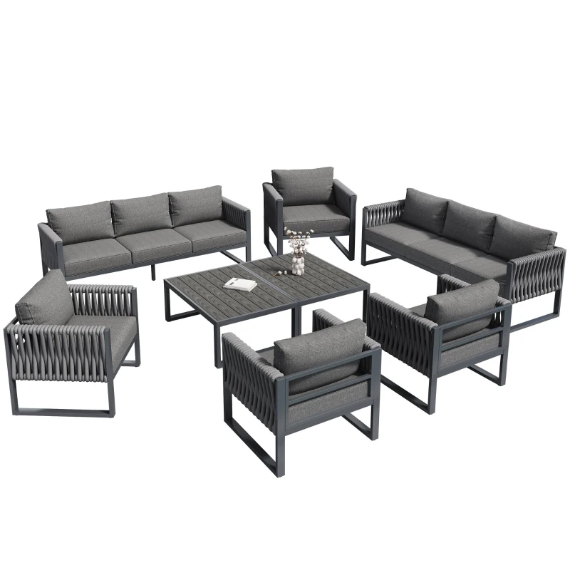Stylish Garden Furniture Set with Galvanised Metal Frame, Comfortable Garden Sofa Set for 5 People, 167L x 61W x 63H, Gray