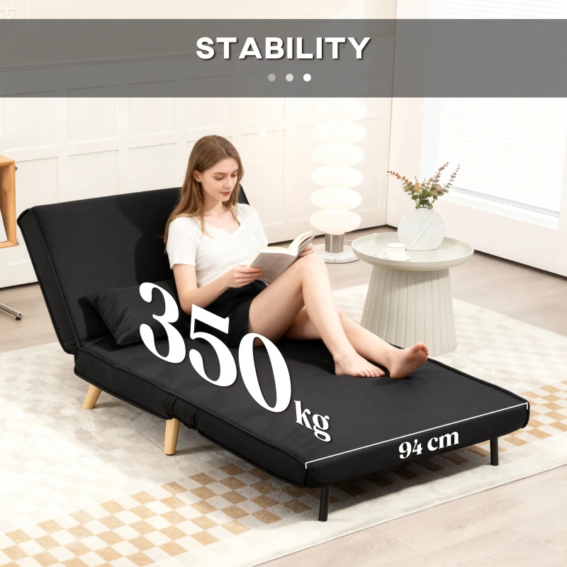 HOMCOM Relaksacyjny fotel z funkcją łóżka, dla 1 osoby, nowoczesny design, do 350 kg, 94x78x80 cm, Czarny