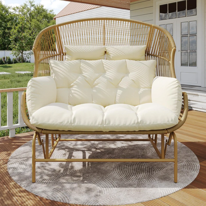 Elegant Garden Rocking Chair with Smooth Motion, Comfortable Hanging Chair with Thick Cushions, 145L x 85W x 143H cm, Beige