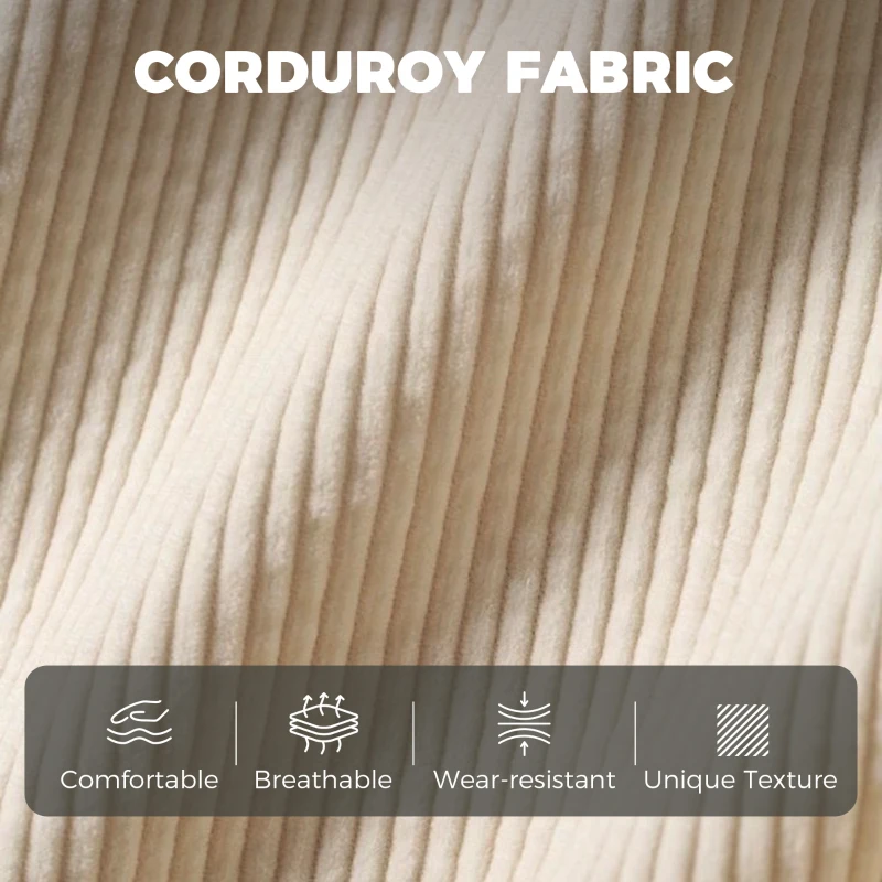 HOMCOM Sofa 2-osobowa z 2 poduszkami, schowkiem, na drewnianych nogach, mała, nowoczesna, sztruksowa, 117 x 63 x 79 cm, beżowa