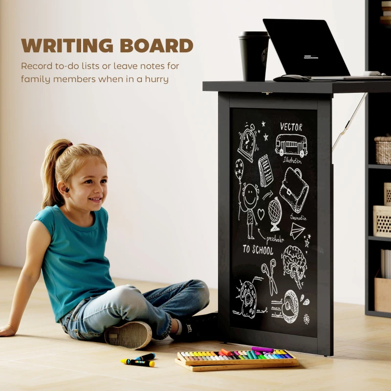 HOMCOM Three-Part Work Desk, with Storage and Chalkboard - Black