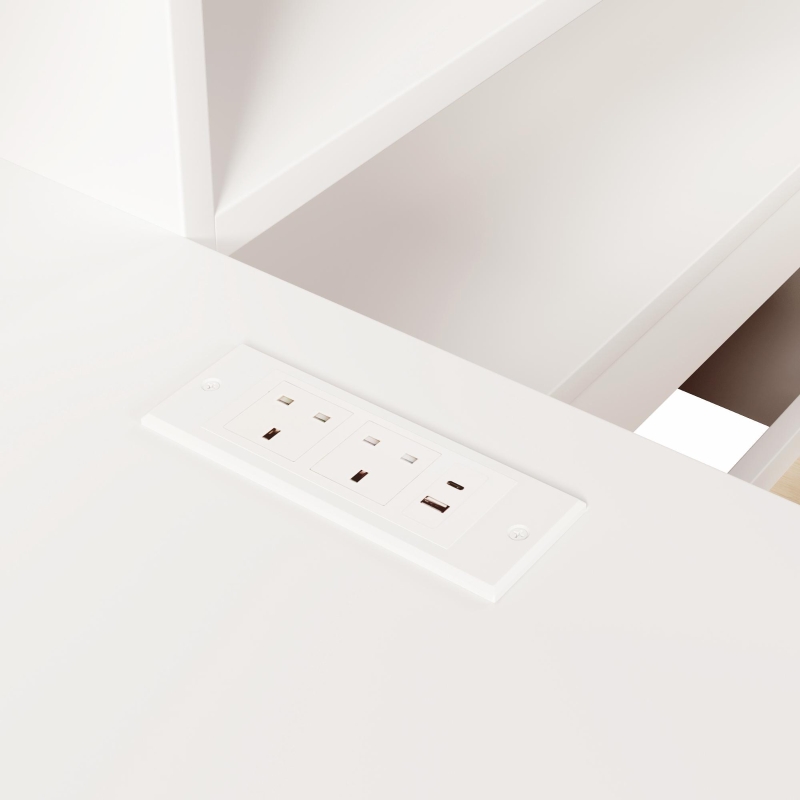 Multi-Functional Single Daybed with Bookcase & Computer Desk, Space-Saving Bed Frame with Ergonomic Desk, 63L x 114W x 100H cm, White