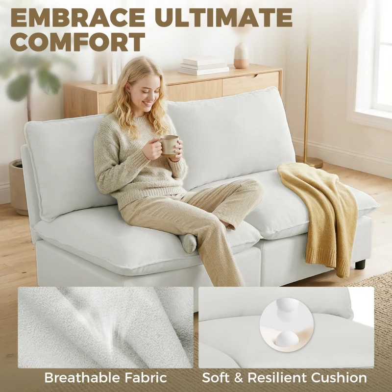 HOMCOM 2-osobowa sofa, 146 cm modułowa sofa z ekoskóry z szerokim i głębokim siedziskiem, grubymi poduszkami, łatwy montaż, Szara