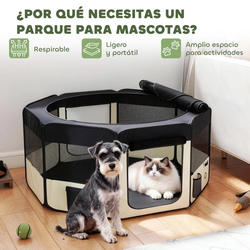 PawHut Parque Plegable para Perros y Gatos Corralito Portátil para Animales Pequeños Impermeable de Tela Oxford Ø90x41 cm Negro