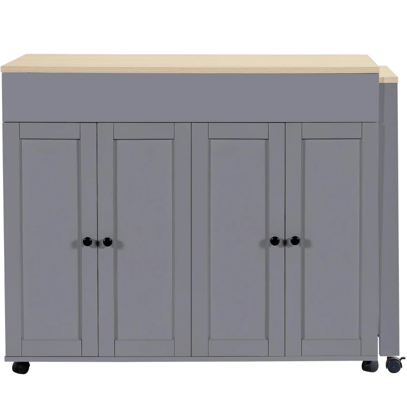 Space‑Saving Dining Table with 6 Adjustable Shelves & Storage Cabinet, Extendable Bar Table for 4–6 People, 118L-180 x 50W x 94H cm, Gray