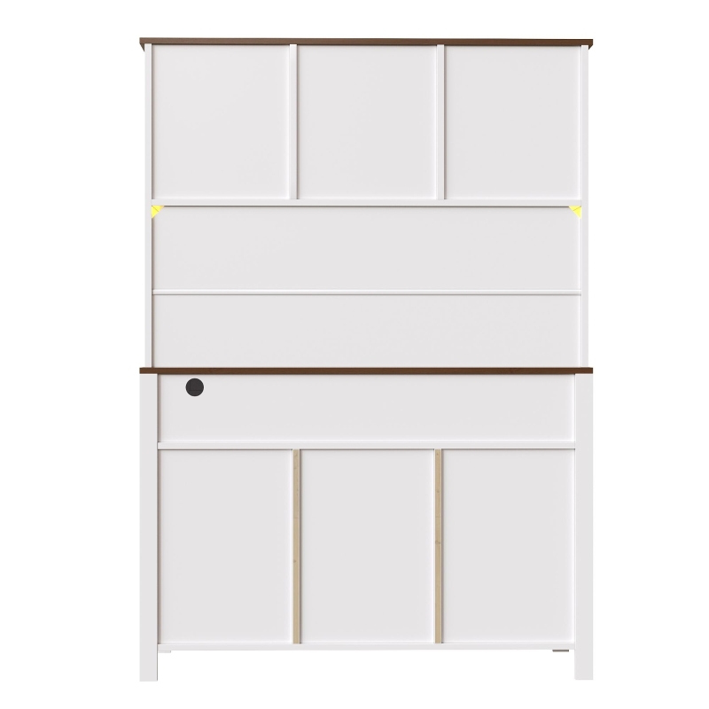 Tall Kitchen Cabinet with Integrated 2 AC + 2 USB Power Strip, Modern Sideboard with 4 Doors & 3 Drawers, 120L x 40W x 170H cm, White