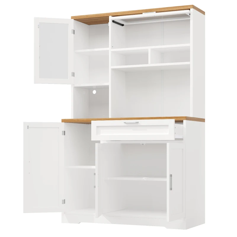 Tall Display Cabinet with 3-Door Storage and Large Worktop, Versatile Sideboard for Kitchen and Living Area, 104L x 40W x 180H cm, White