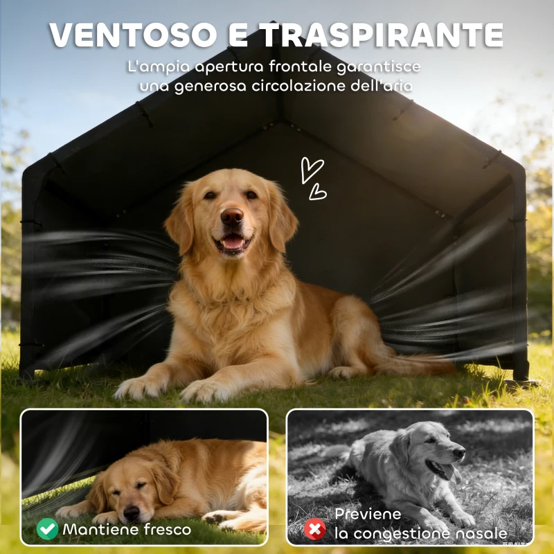 PawHut Cuccia per Cani Taglia Piccola, Media e Grande da Esterno in Tessuto Oxford, 125x110x93 cm, Nero