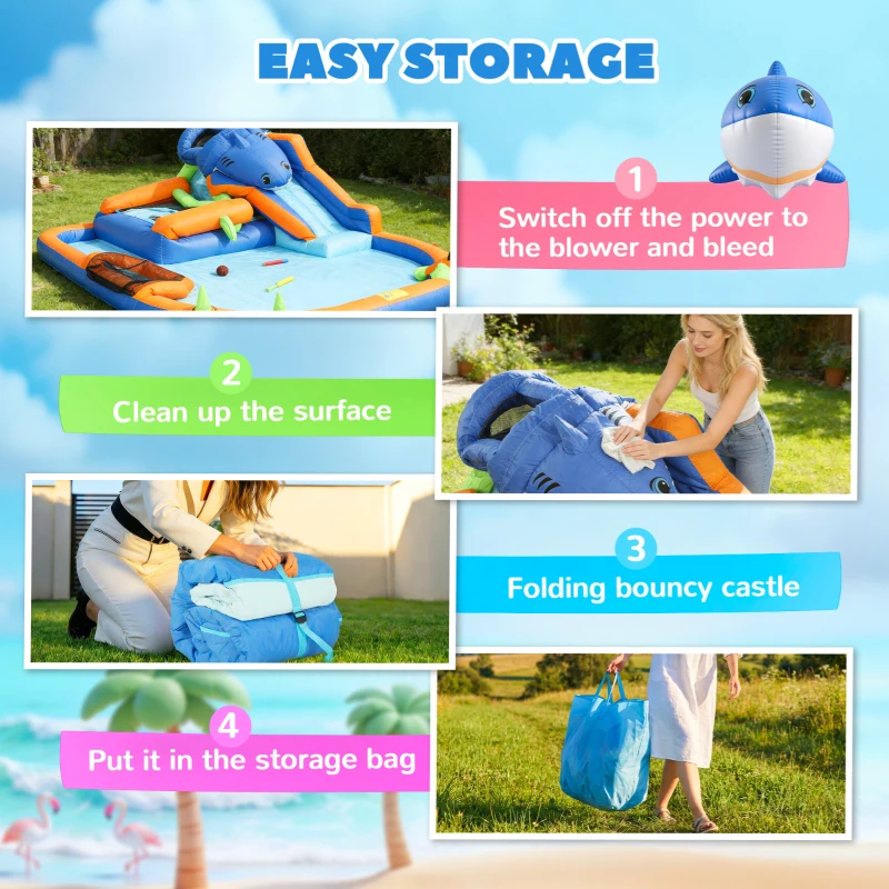 AIYAPLAY Inflatable Bouncy Castle for Kids, Sharks Theme Jumping Bounce House with Slide, Climbing Wall for Indoor Outdoor