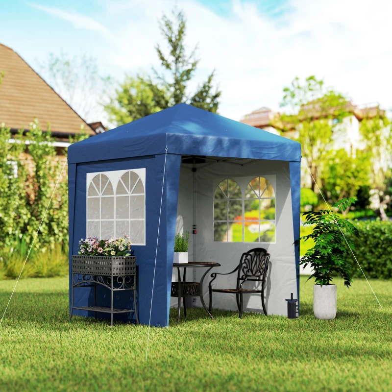 Outsunny Tonnelle barnum de jardin pop-up pliant réglable en hauteur protection UV 30+ 3 parois latérales bleu foncé