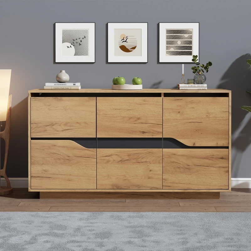 Modern Storage Cabinet with Soft-Close Hinges & Adjustable Shelves, Multifunctional Sideboard for Living Areas, 140L x 40W x 70H cm, Wood