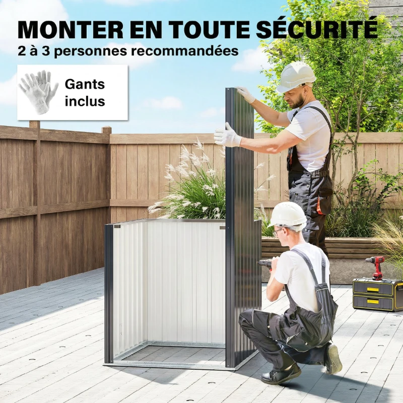 Outsunny Abri de Jardin Armoire de Jardin 0,69m² Toit Incliné Porte Verrouillable et Barres de Soutien 83x89x163cm Gris Anthracite