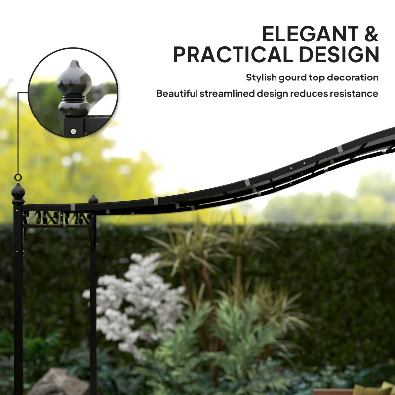 Outsunny Pergola 3 x 2,5 m, montowana na ścianie, wodoodporna altana ogrodowa, metalowy stelaż, otwory drenażowe, dach zacieniający, ciemnoszara