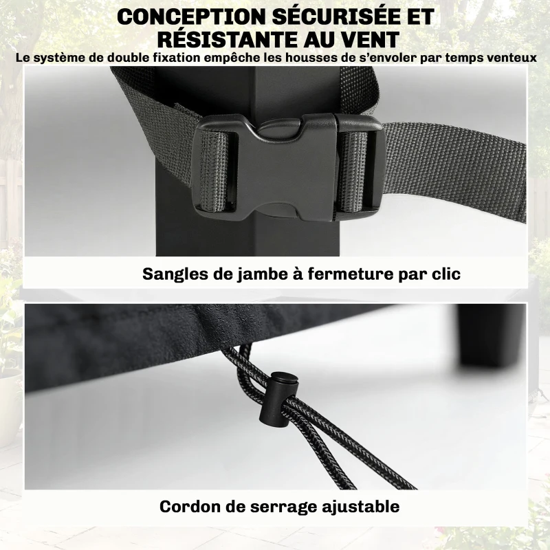 Outsunny Ensemble de 4 Housses Salon de Jardin Imperméables 420D Tissu Oxford, 6 Évents et Sac de Rangement, 142x80x77cm, Noir