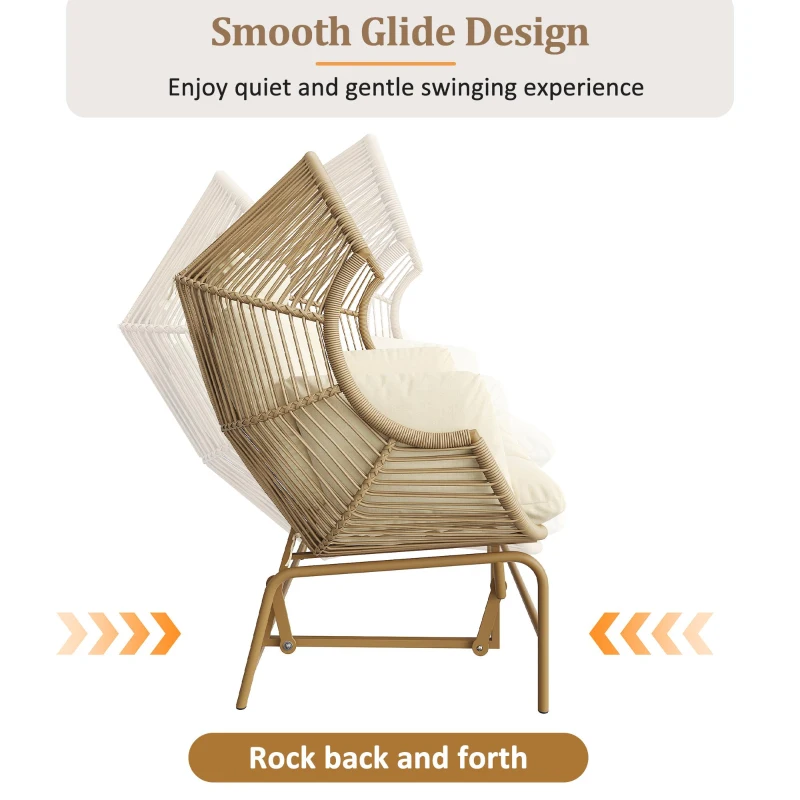 Elegant Garden Rocking Chair with Smooth Motion, Comfortable Hanging Chair with Thick Cushions, 145L x 85W x 143H cm, Beige