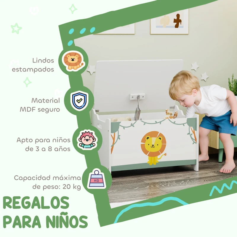 AIYAPLAY Caja de Almacenaje Juguetes 53L Baúl Juguetes Infantil con Tapa Abatible y Pistón de Gas para Sala de Juegos Verde