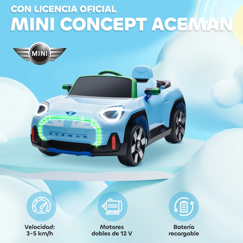 AIYAPLAY Coche Eléctrico para Niños de +3 Años MINI Concept Aceman con Bluetooth Mando a Distancia Motor Doble Azul