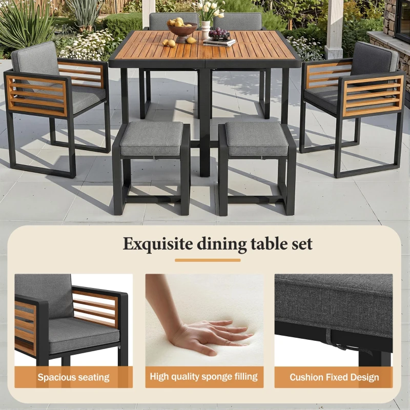 Modern 14-Piece Garden Dining Set with Stackable Chairs, Outdoor Patio Furniture Set with Sturdy Metal Frame, 113L x 113W x 76H cm, Gray