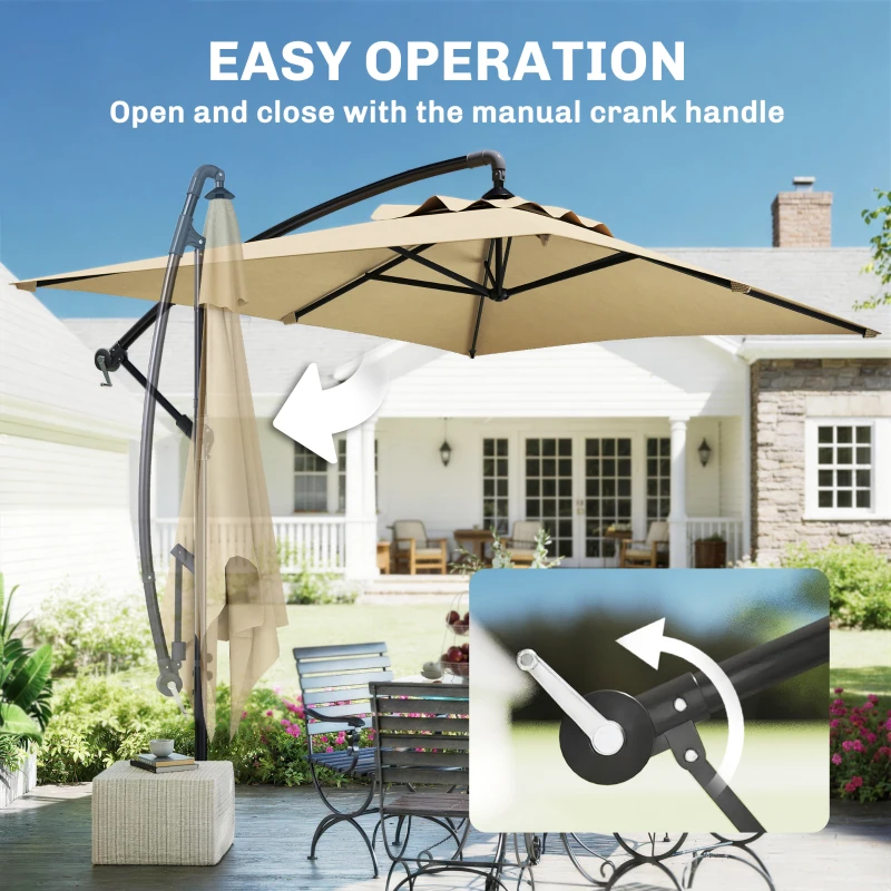 Outsunny 3m Square Canopy Cantilever Parasol, with Cross Base - Beige