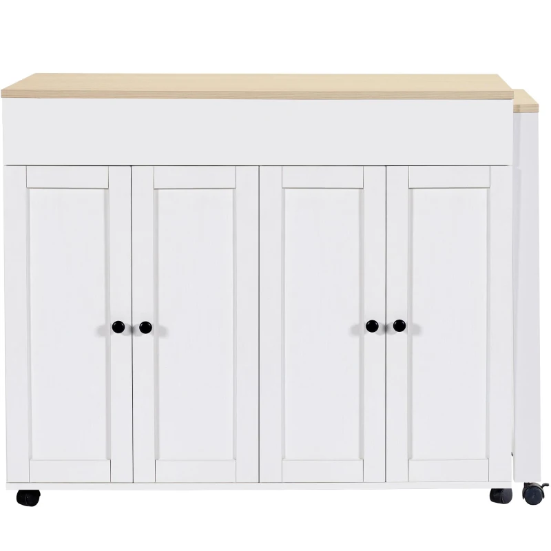 Modern Bar Table with 6 Adjustable Shelves and Storage Cabinet, Extendable Dining Table for 4–6 People, 118-180L x 50W x 94H cm, White