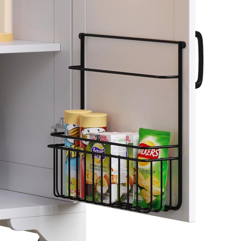 Mobile Kitchen Island with Drop-Leaf Table and Multi-Tier Snack Shelves, Serving Cart with App-Controlled LED, 120L x 72W x 98H cm, White