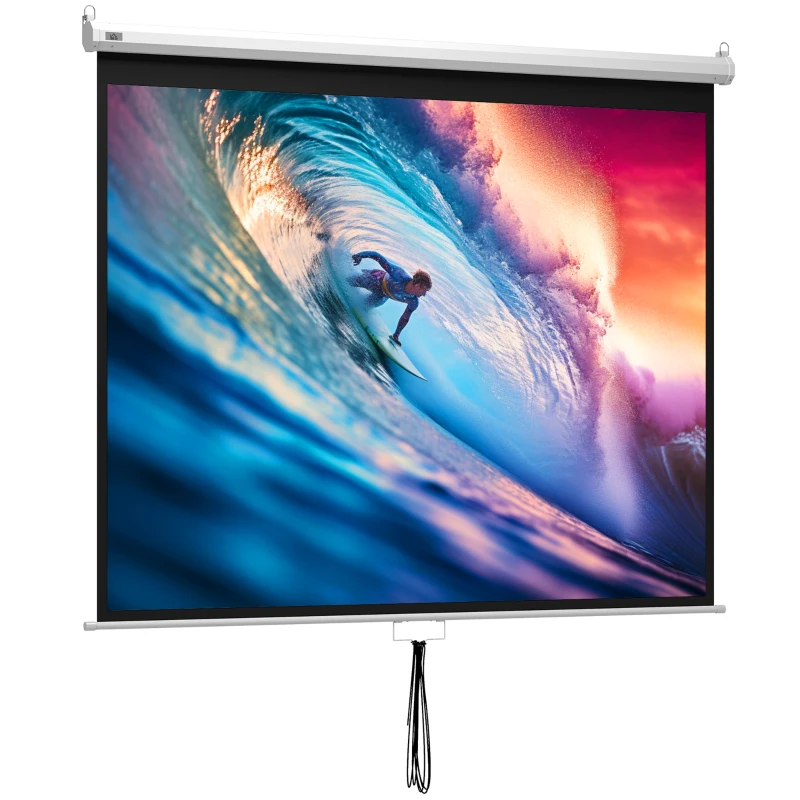HOMCOM Pantalla de Proyección Manual 100 Pulgadas Formato 4:3/16:9 para Interior y Exterior Cine en Casa Patio Blanco
