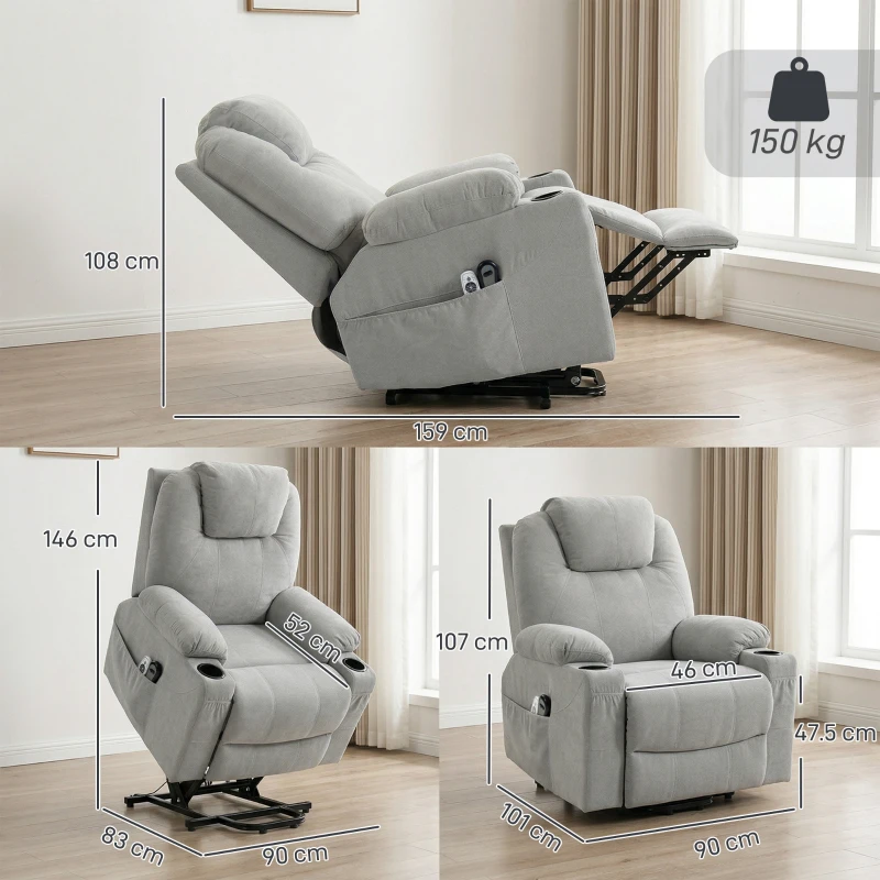 HOMCOM Power Lift Recliner Chair with Pocket Spring, Electric Lift Chair with Wide Backrest, Light Grey