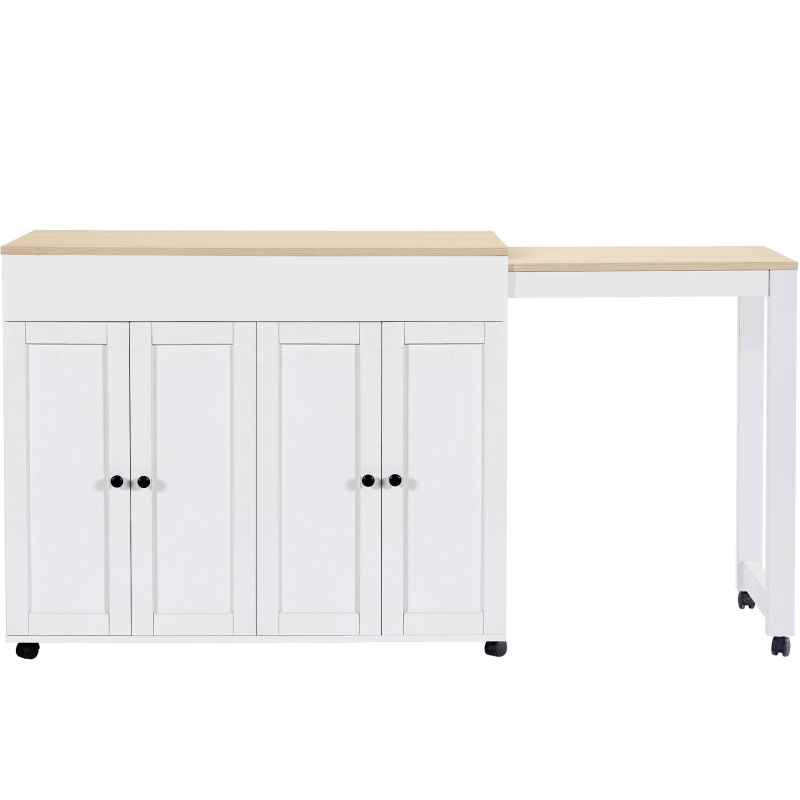 Modern Bar Table with 6 Adjustable Shelves and Storage Cabinet, Extendable Dining Table for 4–6 People, 118-180L x 50W x 94H cm, White