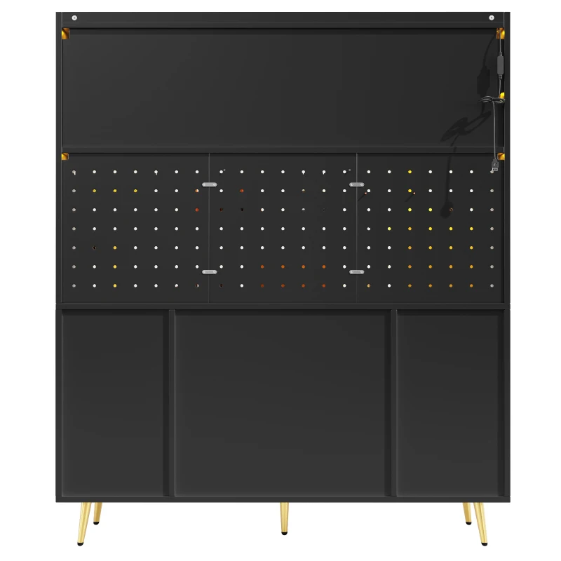 Modern Sideboard with App-Controlled LED Lighting and Music Mode, Tall Cabinet for Kitchen and Living Room, 145L x 39W x 171H cm, Black
