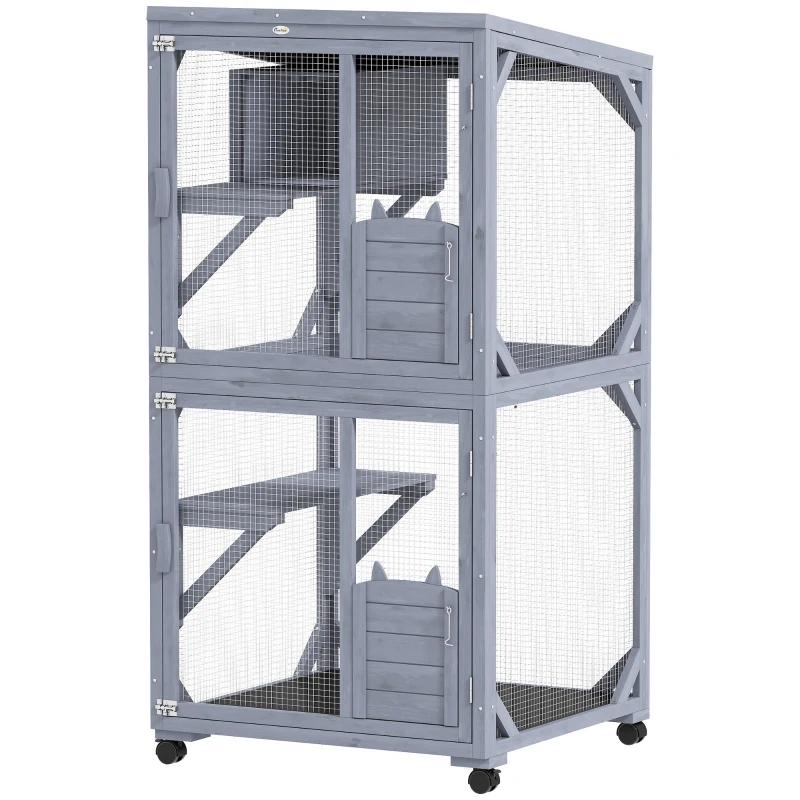 PawHut Movable Outdoor Catio with Resting Box, 3 Jumping Platforms, Waterproof Asphalt Roof for Outdoor Indoor