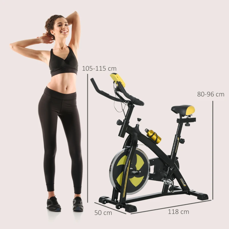 SPORTNOW Domowy Rower Treningowy, Cichy, Regulowany Opór, Czujnik Pulsu, Monitor, Żółty