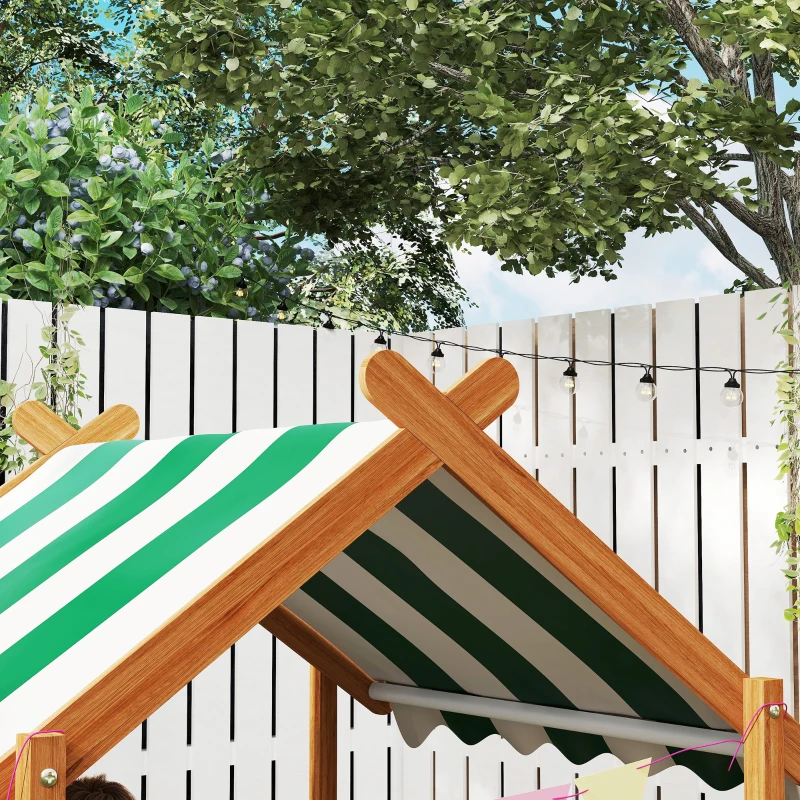 Outsunny Arenero Infantil con Toldo 6 Banderines 2 Bandejas Grifo y Pizarra en Forma de Casa para Patio 124x116x146 cm Naranja