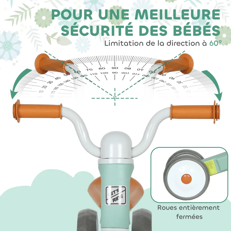 AIYAPLAY Draisienne bébé 1-3 ans jusqu'à 20 kg, vélo enfants sans pédale, 3 roues silencieuses, 69 x 40 x 49 cm, vert