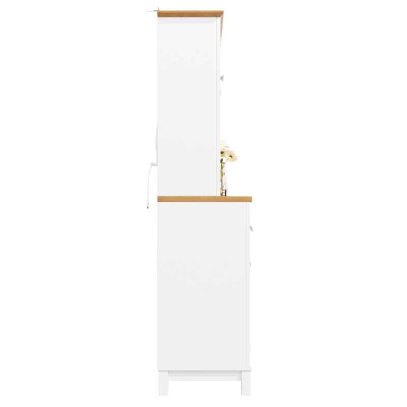 Farmhouse Style Sideboard with Spacious Shelves and Drawers, Versatile Storage Cabinet with Drink Holders, 104L x 40W x 180H cm, White