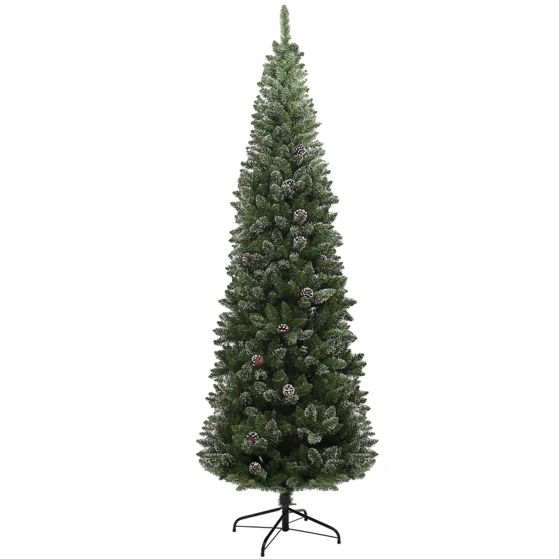 HOMCOM Árbol de Navidad Artificial 225 cm con 980 Ramas 75 Piñas y Soporte de Metal Árbol Navideño para Salón Interior Verde