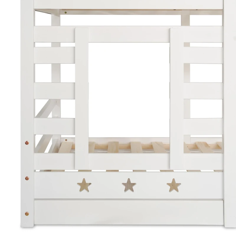 Cabin-Style Bunk Bed with Staircase Storage and Under-Bed Drawers, Stylish Bed Frame for Child's Room, 235L x 97W x 217H cm, White